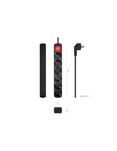 AISENS Base Multiple 6 Tomas Con Interruptor Con Cable 3x1.5mm2, Negro, 1.4m