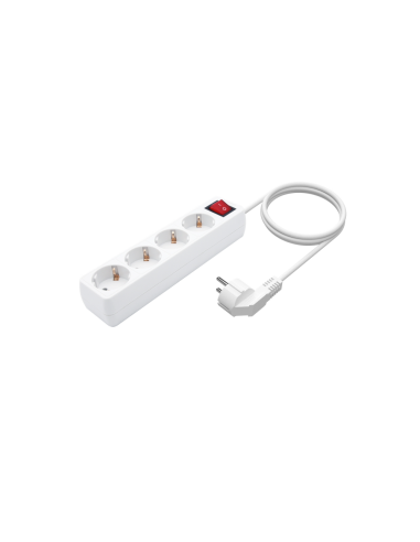 AISENS Base Multiple 4 Tomas con Interruptor con Cable 3×1.5mm2, Blanco, 1.4 m