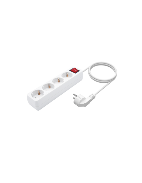 AISENS Base Multiple 4 Tomas con Interruptor con Cable 3×1.5mm2, Blanco, 1.4 m
