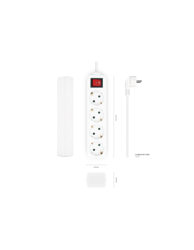AISENS Base Multiple 4 Tomas con Interruptor con Cable 3×1.5mm2, Blanco, 1.4 m