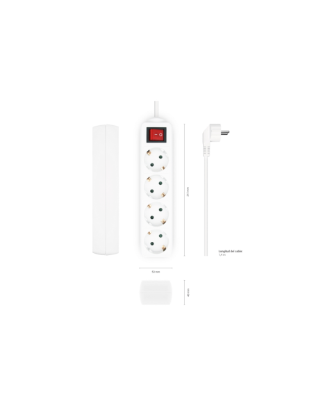 AISENS Base Multiple 4 Tomas con Interruptor con Cable 3×1.5mm2, Blanco, 1.4 m