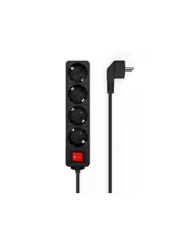AISENS Base Multiple 4 Tomas con Interruptor con Cable 3×1.5mm2, Negro, 1.4 m
