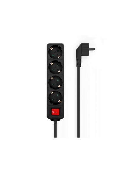 AISENS Base Multiple 4 Tomas con Interruptor con Cable 3×1.5mm2, Negro, 1.4 m