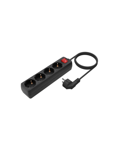 AISENS Base Multiple 4 Tomas con Interruptor con Cable 3×1.5mm2, Negro, 1.4 m