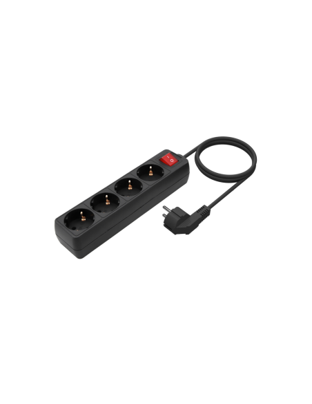 AISENS Base Multiple 4 Tomas con Interruptor con Cable 3×1.5mm2, Negro, 1.4 m
