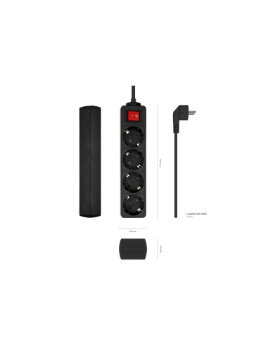 AISENS Base Multiple 4 Tomas con Interruptor con Cable 3×1.5mm2, Negro, 1.4 m