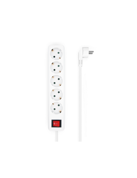 AISENS Base Multiple 5 Tomas con Interruptor con Cable 3×1.5mm2, Blanco, 1.4 m