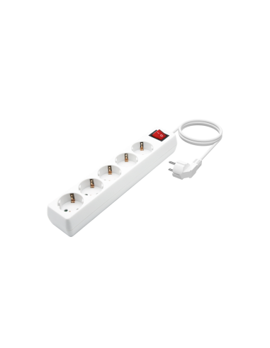 AISENS Base Multiple 5 Tomas con Interruptor con Cable 3×1.5mm2, Blanco, 1.4 m