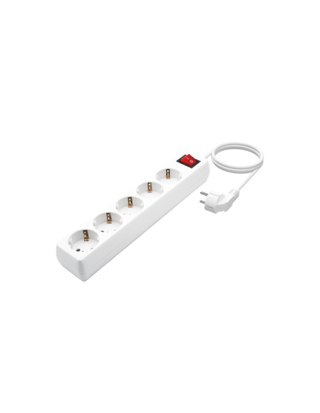 AISENS Base Multiple 5 Tomas con Interruptor con Cable 3×1.5mm2, Blanco, 1.4 m