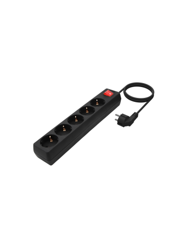 AISENS Base Multiple 5 Tomas con Interruptor con Cable 3×1.5mm2, Negro, 1.4 m