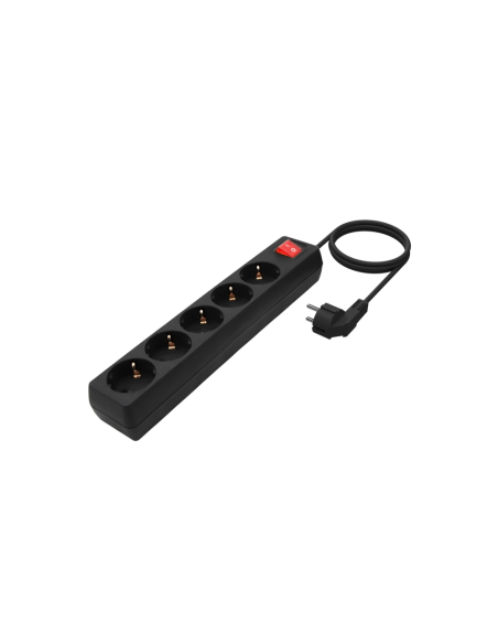 AISENS Base Multiple 5 Tomas con Interruptor con Cable 3×1.5mm2, Negro, 1.4 m