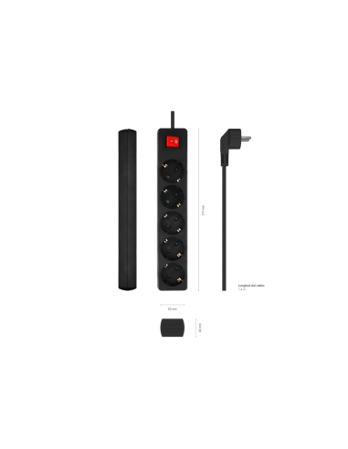 AISENS Base Multiple 5 Tomas con Interruptor con Cable 3×1.5mm2, Negro, 1.4 m