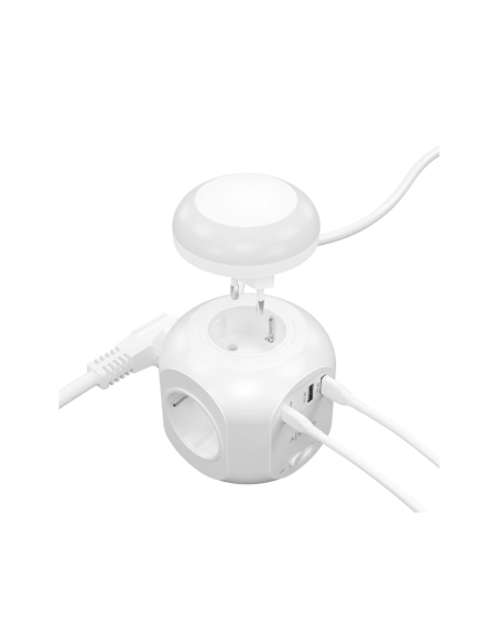 AISENS Regleta de Enchufes Sobremesa Multifuncion con 4 Tomas + 1xUSB-C 20W PD3.0, 2xUSB-A 18W QC3.0, Luz Nocturna, 1.8M, Blanco