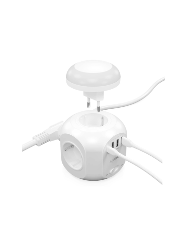 AISENS Regleta de Enchufes Sobremesa Multifuncion con 4 Tomas + 1XUSB-C, 3XUSB-A, Luz Nocturna, 1.8M, Blanco