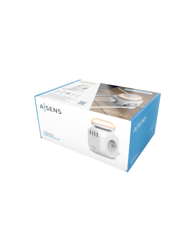 AISENS Regleta de Enchufes Sobremesa Multifuncion con 4 Tomas + 1XUSB-C, 3XUSB-A, Luz Nocturna, 1.8M, Blanco