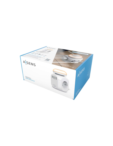 AISENS Regleta de Enchufes Sobremesa Multifuncion con 4 Tomas + 1XUSB-C, 3XUSB-A, Luz Nocturna, 1.8M, Blanco