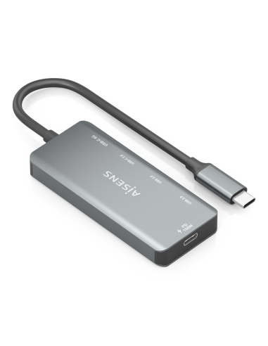 AISENS Hub USB 3.1 USB-C, USB-C/M-1xUSB-C PD 100W+1xUSB-C USB3.0/H+1xUSB-C USB2.0/H+2xUSB-A USB2.0/H, Gris, 15cm