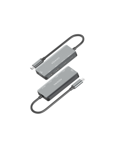 AISENS Hub USB 3.1 USB-C, USB-C/M-1xUSB-C PD 100W+1xUSB-C USB3.0/H+1xUSB-C USB2.0/H+2xUSB-A USB2.0/H, Gris, 15cm