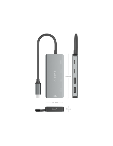 AISENS Hub USB 3.1 USB-C, USB-C/M-1xUSB-C PD 100W+1xUSB-C USB3.0/H+1xUSB-C USB2.0/H+2xUSB-A USB2.0/H, Gris, 15cm