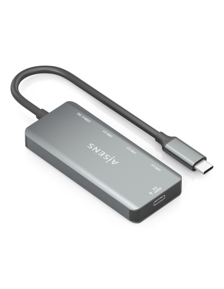 AISENS Hub USB 3.1 USB-C, USB-C/M-1xUSB-C PD 100W+1xUSB-C USB3.0/H+3xUSB-A USB2.0/H, Gris, 15cm