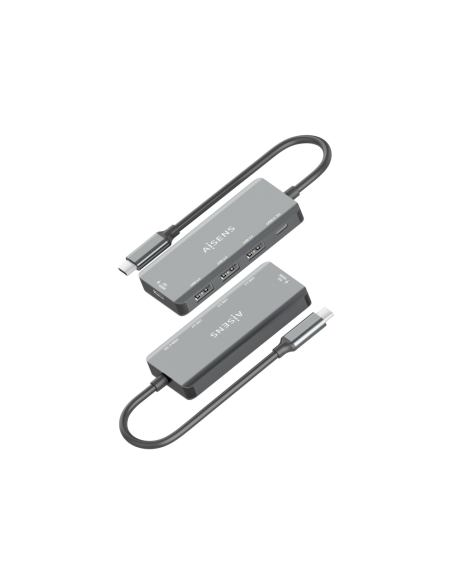 AISENS Hub USB 3.1 USB-C, USB-C/M-1xUSB-C PD 100W+1xUSB-C USB3.0/H+3xUSB-A USB2.0/H, Gris, 15cm