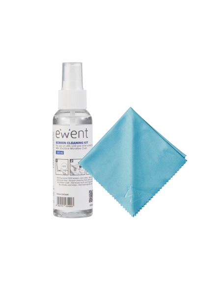Ewent EW5668 kit de limpieza para computadora Pantallas / Plásticos, Universal Kit de limpieza para equipos 100 ml