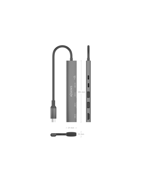 AISENS ASUC-5P022-GR base para portátil y replicador de puertos Alámbrico USB 3.2 Gen 1 (3.1 Gen 1) Type-C
