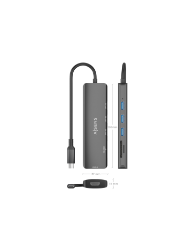 AISENS ASUC-6P024-GR base para portátil y replicador de puertos Alámbrico USB 3.2 Gen 1 (3.1 Gen 1) Type-C