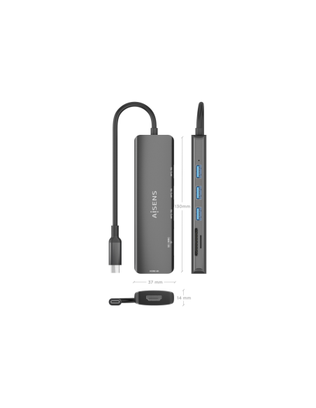 AISENS ASUC-6P024-GR base para portátil y replicador de puertos Alámbrico USB 3.2 Gen 1 (3.1 Gen 1) Type-C