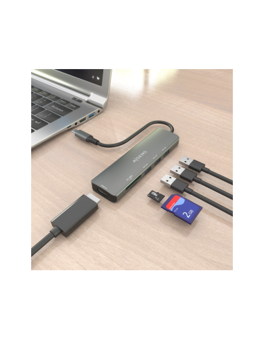 AISENS ASUC-6P024-GR base para portátil y replicador de puertos Alámbrico USB 3.2 Gen 1 (3.1 Gen 1) Type-C