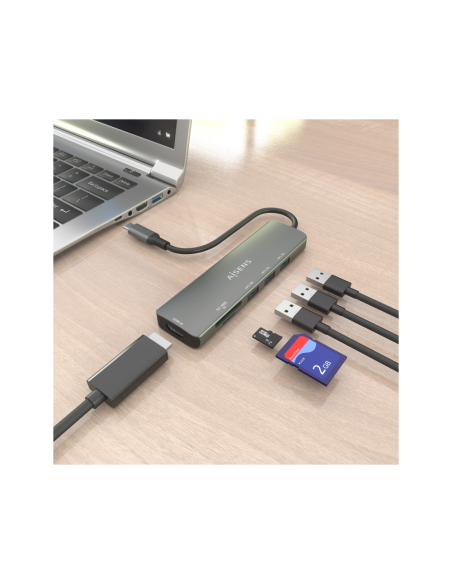 AISENS ASUC-6P024-GR base para portátil y replicador de puertos Alámbrico USB 3.2 Gen 1 (3.1 Gen 1) Type-C