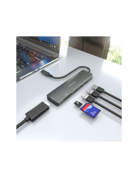 AISENS ASUC-6P024-GR base para portátil y replicador de puertos Alámbrico USB 3.2 Gen 1 (3.1 Gen 1) Type-C