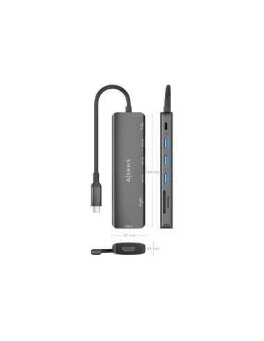 AISENS ASUC-7P025-GR base para portátil y replicador de puertos Alámbrico USB 3.2 Gen 1 (3.1 Gen 1) Type-C