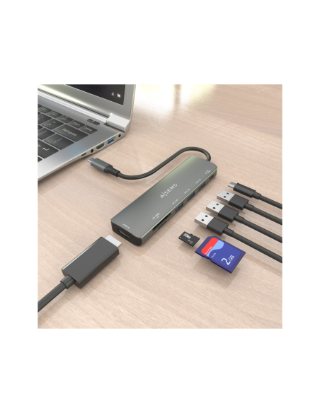 AISENS ASUC-7P025-GR base para portátil y replicador de puertos Alámbrico USB 3.2 Gen 1 (3.1 Gen 1) Type-C
