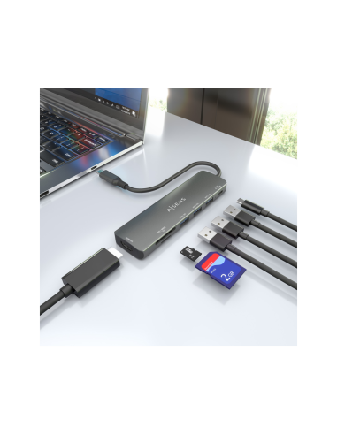 AISENS ASUC-7P025-GR base para portátil y replicador de puertos Alámbrico USB 3.2 Gen 1 (3.1 Gen 1) Type-C