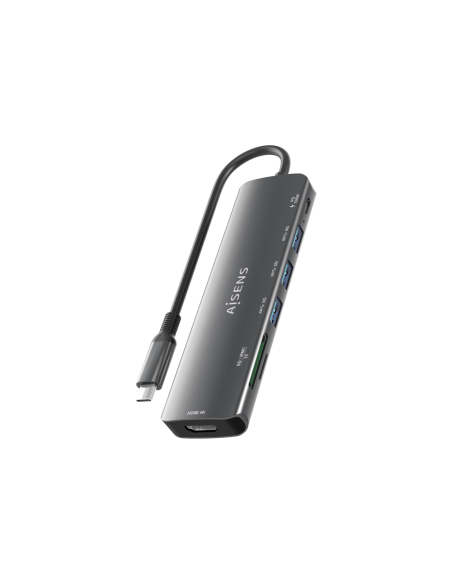 AISENS ASUC-7P025-GR base para portátil y replicador de puertos Alámbrico USB 3.2 Gen 1 (3.1 Gen 1) Type-C