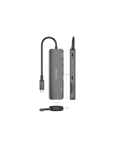 AISENS ASUC-7P026-GR base para portátil y replicador de puertos Alámbrico USB 3.2 Gen 1 (3.1 Gen 1) Type-C