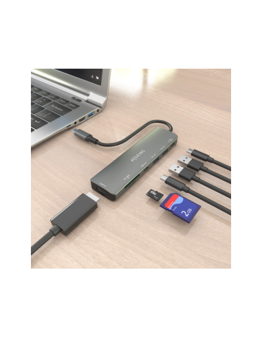 AISENS ASUC-7P026-GR base para portátil y replicador de puertos Alámbrico USB 3.2 Gen 1 (3.1 Gen 1) Type-C