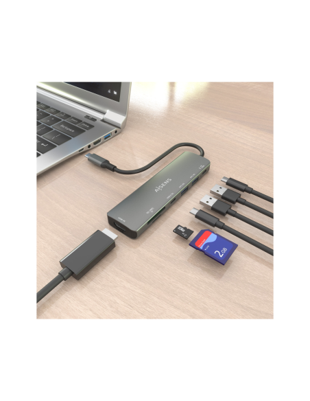 AISENS ASUC-7P026-GR base para portátil y replicador de puertos Alámbrico USB 3.2 Gen 1 (3.1 Gen 1) Type-C