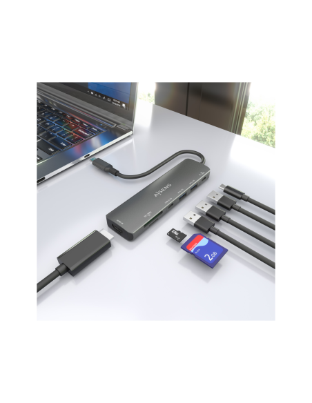AISENS ASUC-7P026-GR base para portátil y replicador de puertos Alámbrico USB 3.2 Gen 1 (3.1 Gen 1) Type-C