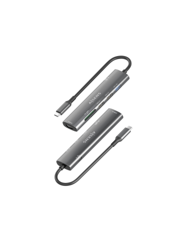 AISENS USB-C Dock 7 en 1, USB-C A, 1x HDMI, 2x USB-A USB2.0, 1x USB-A USB3.0, 1x USB-C PD 100W, 1x SD, 1x MicroSD, Gris, 15cm
