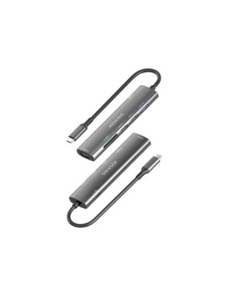 AISENS USB-C Dock 7 en 1, USB-C A, 1x HDMI, 2x USB-A USB2.0, 1x USB-A USB3.0, 1x USB-C PD 100W, 1x SD, 1x MicroSD, Gris, 15cm