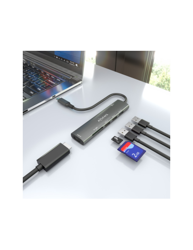 AISENS USB-C Dock 7 en 1, USB-C A, 1x HDMI, 2x USB-A USB2.0, 1x USB-A USB3.0, 1x USB-C PD 100W, 1x SD, 1x MicroSD, Gris, 15cm