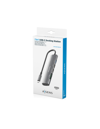 AISENS USB-C Dock 7 en 1, USB-C A, 1x HDMI, 2x USB-A USB2.0, 1x USB-A USB3.0, 1x USB-C PD 100W, 1x SD, 1x MicroSD, Gris, 15cm