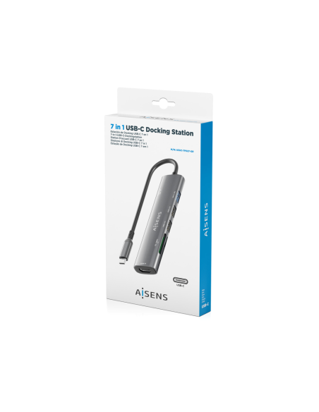 AISENS USB-C Dock 7 en 1, USB-C A, 1x HDMI, 2x USB-A USB2.0, 1x USB-A USB3.0, 1x USB-C PD 100W, 1x SD, 1x MicroSD, Gris, 15cm