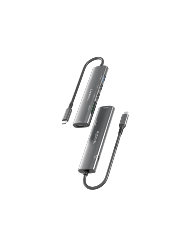 AISENS USB-C Dock 7 en 1, USB-C A, 1x HDMI, 2x USB-A USB2.0, 1x USB-A USB3.0, 1x USB-C PD 100W, 1x SD, 1x MicroSD, Gris, 15cm