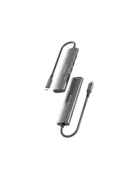 AISENS USB-C Dock 7 en 1, USB-C A, 1x HDMI, 2x USB-A USB2.0, 1x USB-A USB3.0, 1x USB-C PD 100W, 1x SD, 1x MicroSD, Gris, 15cm