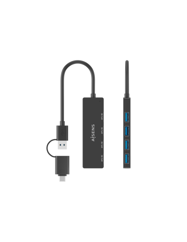 AISENS Hub USB 3.1 USB-C USB-A, USB-C/M+USB-A/M-4xTIPO A/H, Negro, 15cm