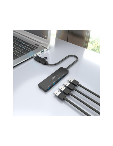 AISENS Hub USB 3.1 USB-C USB-A, USB-C/M+USB-A/M-4xTIPO A/H, Negro, 15cm