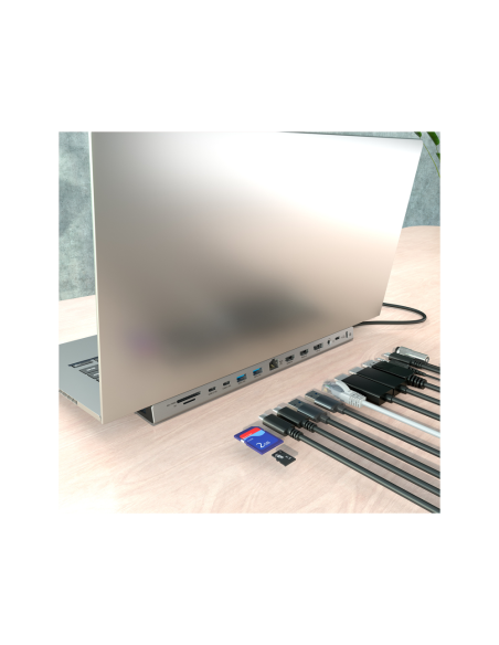 AISENS USB-C Dock 13 en 1, USB-C A 2xHDMI, 1xDisplayPort, 1xRJ45, 3xUSB-A, 2xUSB-C, 1xUSB-C PD, 1xSD, 1xMicro SD, 1xAudio, 1xRan